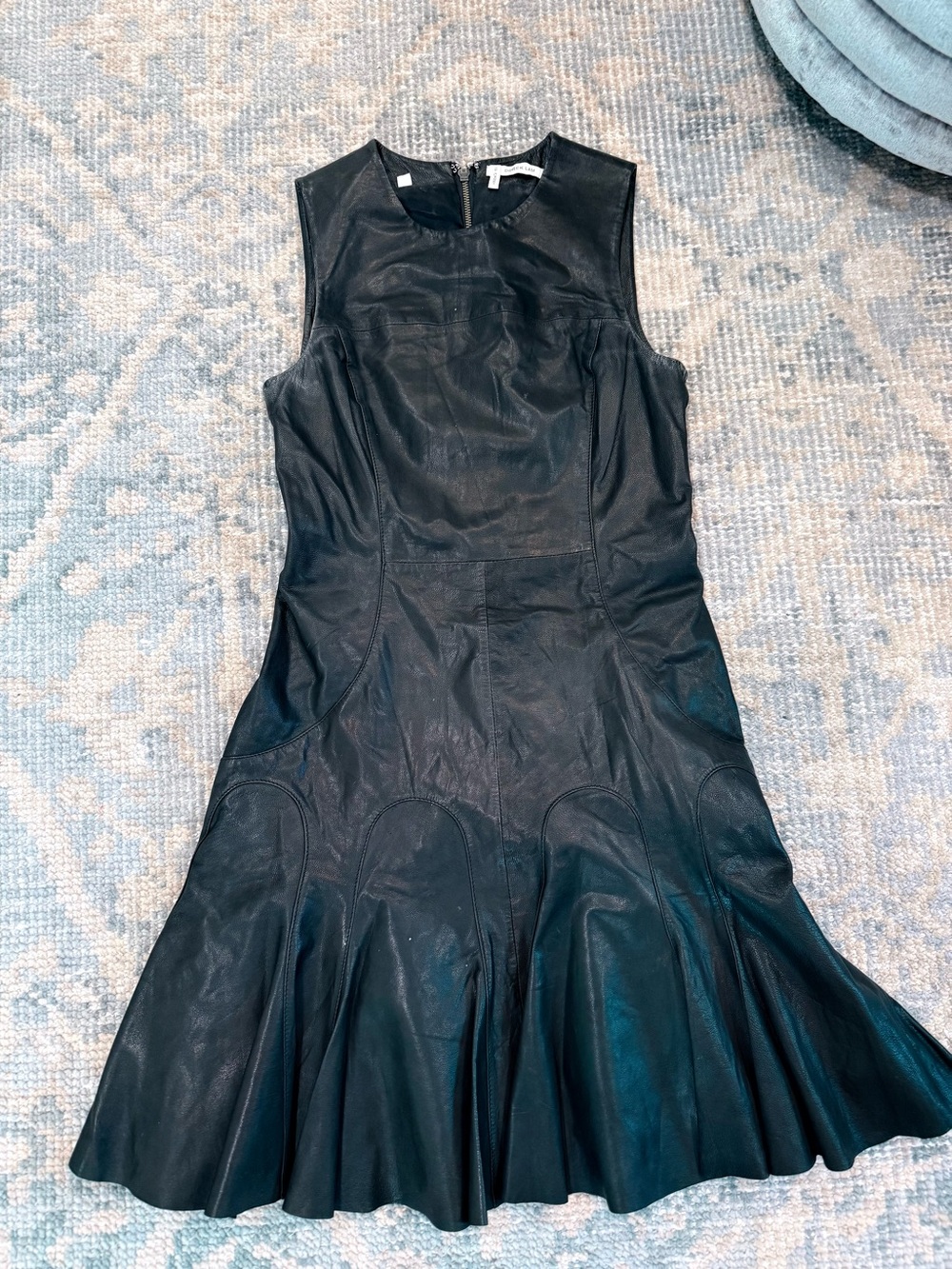 10 Crosby Derek Lam Black Faux-Leather Flared Hem Dress